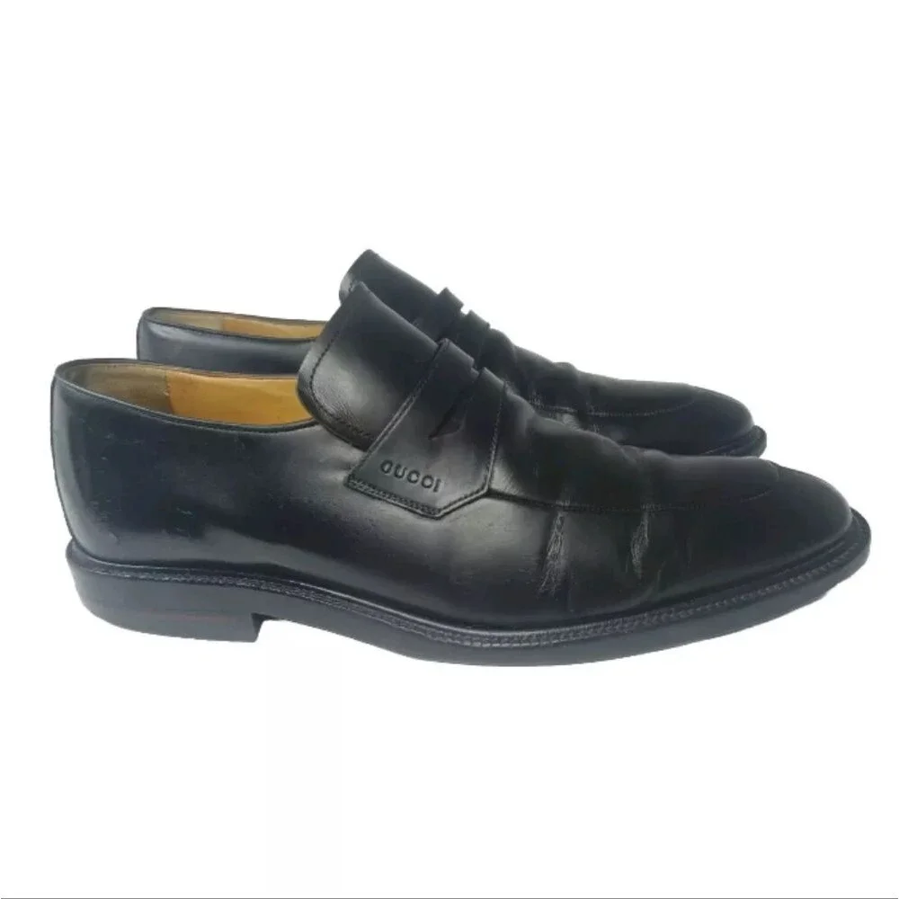 Gucci Men's Shoes Size 8.5 D Penny Loafers Black Leather Vintage